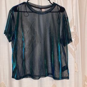 Blue Green Mesh Top